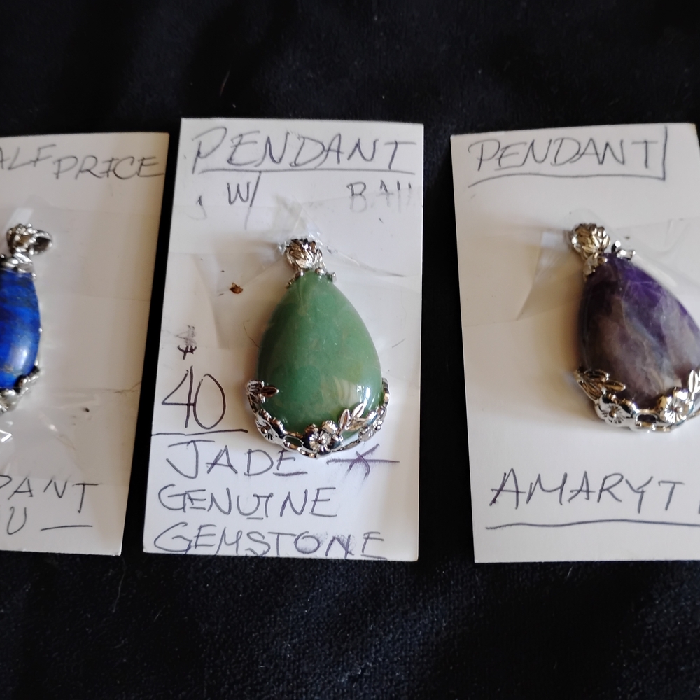 Silver Pendant with Green Jade Gemstone